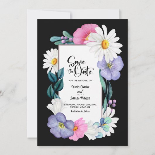 Farbenfrohe Blumenhochzeit retten das Datum Save The Date (Vorderseite)