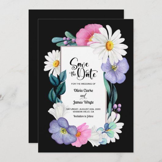 Farbenfrohe Blumenhochzeit retten das Datum Save The Date (Vorne/Hinten)