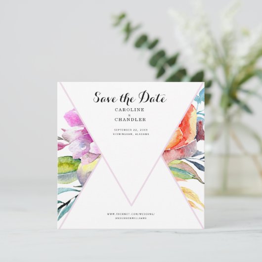 Farbenfrohe Blumenhochzeit Speichern Sie die Datum Save The Date (Stehend Vorderseite)