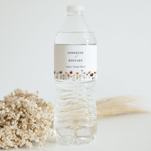 farbenfrohe Blumenhochzeit Wasserflaschenetikett