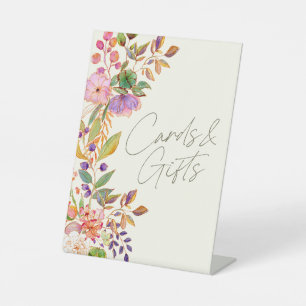 Farbenfrohe Blumenkarten und Geschenke Sockelschild