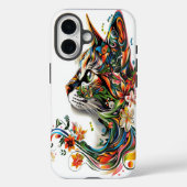 Farbenfrohe Blumenkatze Art iPhone Case (Rückseite)