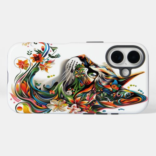 Farbenfrohe Blumenkatze Art iPhone Case (Rückseite (Horizontal))