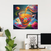 Farbenfrohe Blumenkost mit Kräutertee Poster (Heimbüro)