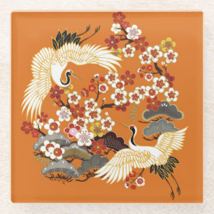 Farbenfrohe Blumenkrane Sakura Muster Glasuntersetzer