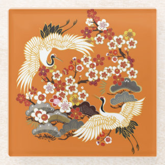 Farbenfrohe Blumenkrane Sakura Muster Glasuntersetzer