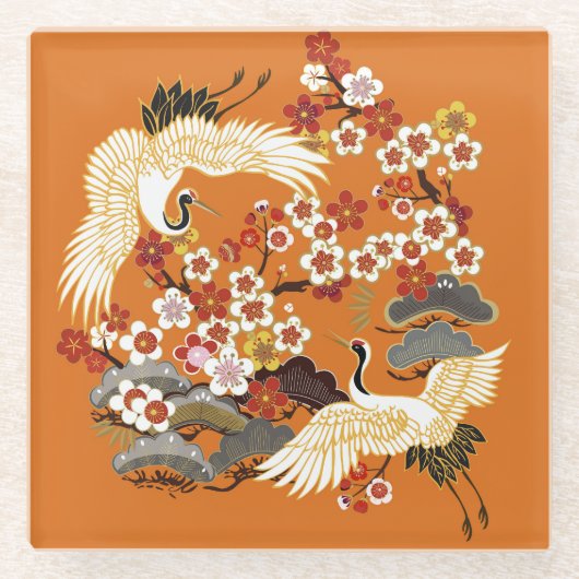 Farbenfrohe Blumenkrane Sakura Muster Glasuntersetzer (Vorderseite)