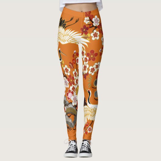 Farbenfrohe Blumenkrane Sakura Muster Leggings (Vorderseite)