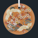 Farbenfrohe Blumenkrane Sakura Muster Ornament Aus Glas<br><div class="desc">KRÄNE UND FARBE SAKURA. Farbenfrohe, nahtlose Blumenmuster mit Blume, japanischer Vogel. Vintage traditionelle Volksmaschine auf Orangenhintergrund. Farbenfrohe florale Nahtlose Muster mit japanischen Vögeln - Ein Volksmashion Delight! Krane und Sakura in einem farbenfrohen Vintagen Muster - japanische Vogelfashion und Blumenfashion im orangen Hintergrund: Kranich, japan, Chinesisch, Vogelgezwitscher, Illustration, Emblem, Vintag, dekorativ,...</div>