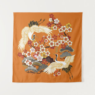 Farbenfrohe Blumenkrane Sakura Muster Wandteppich