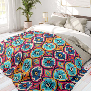 Farbenfrohe Blumenkreise Bohemian Fleecedecke