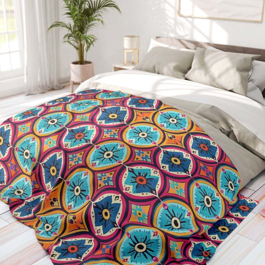 Farbenfrohe Blumenkreise Bohemian Fleecedecke