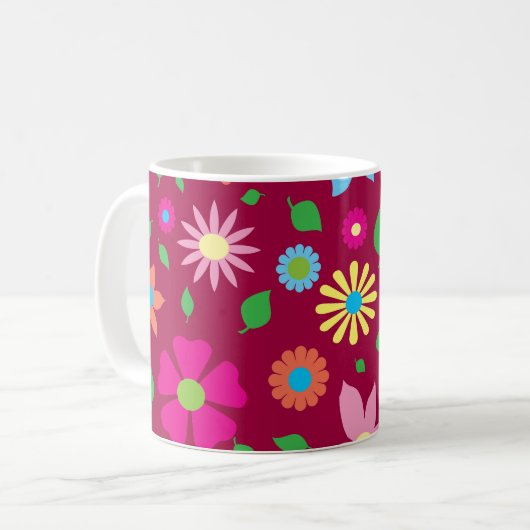 Farbenfrohe Blumenkunst Kaffeetasse (Vorderseite Links)