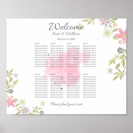 Farbenfrohe Blumenlandschaft Hochzeitssitze mit 8 Poster (Vorne)