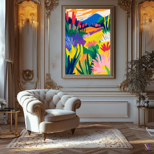 Farbenfrohe Blumenlandschaft im fauvistischen Stil Leinwanddruck