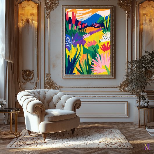 Farbenfrohe Blumenlandschaft im fauvistischen Stil Leinwanddruck