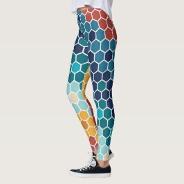 Farbenfrohe Blumenmosaik Hexagon Muster Leggings