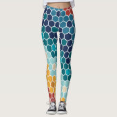 Farbenfrohe Blumenmosaik Hexagon Muster Leggings (Vorderseite)