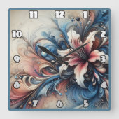 Farbenfrohe Blumenmotive mit wirbelnden Mustern Quadratische Wanduhr (Vorderseite)