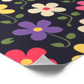Farbenfrohe Blumenmuster auf dunklem Hintergrund Poster (Ecke)