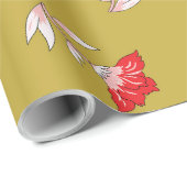Farbenfrohe Blumenmuster auf Gold Wrapping Paper Geschenkpapier (Rolleneckpunkt)