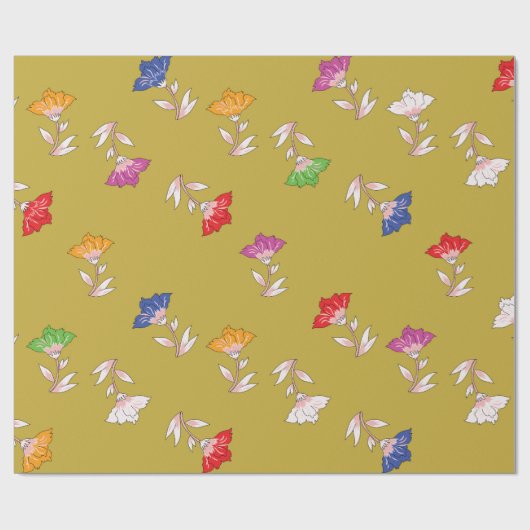 Farbenfrohe Blumenmuster auf Gold Wrapping Paper Geschenkpapier (Flach)