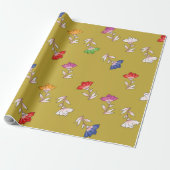 Farbenfrohe Blumenmuster auf Gold Wrapping Paper Geschenkpapier (Ungerollt)