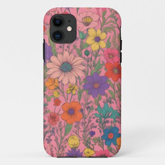 Farbenfrohe Blumenmuster auf rosa Case-Mate iPhone Hülle (Rückseite)