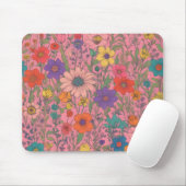 Farbenfrohe Blumenmuster auf rosa Mousepad (Mit Mouse)
