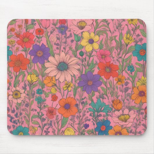 Farbenfrohe Blumenmuster auf rosa Mousepad (Vorne)