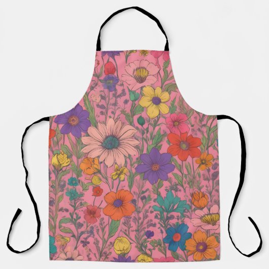 Farbenfrohe Blumenmuster auf rosa Schürze (Vorderseite)
