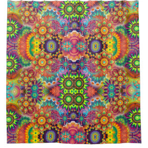 Farbenfrohe Blumenmuster Bouquet Mandala Muster Duschvorhang