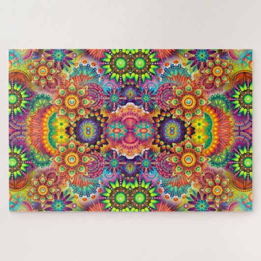 Farbenfrohe Blumenmuster Bouquet Mandala Puzzle (Horizontal)