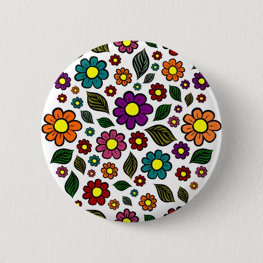 Farbenfrohe Blumenmuster Button (Vorderseite)