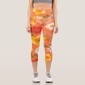 Farbenfrohe Blumenmuster Capri Leggings (Vorderseite)