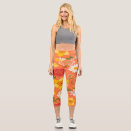 Farbenfrohe Blumenmuster Capri Leggings