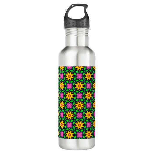 Farbenfrohe Blumenmuster Edelstahlflasche (Vorderseite)