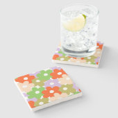 Farbenfrohe Blumenmuster, einfache tropische Blume Steinuntersetzer (Seitenansicht)