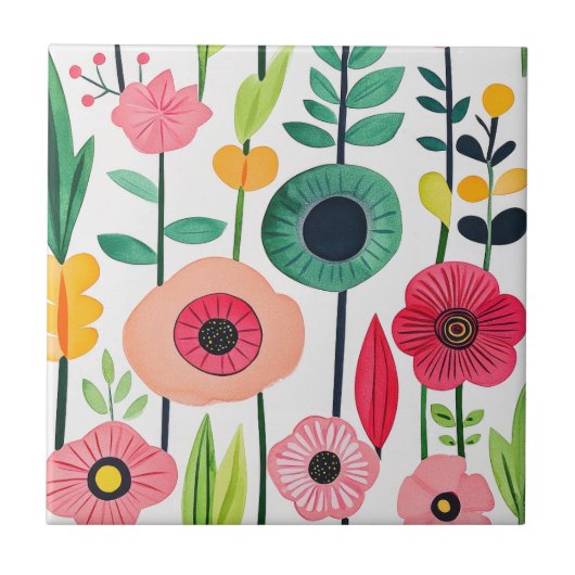 Farbenfrohe Blumenmuster Fliese (Vorderseite)