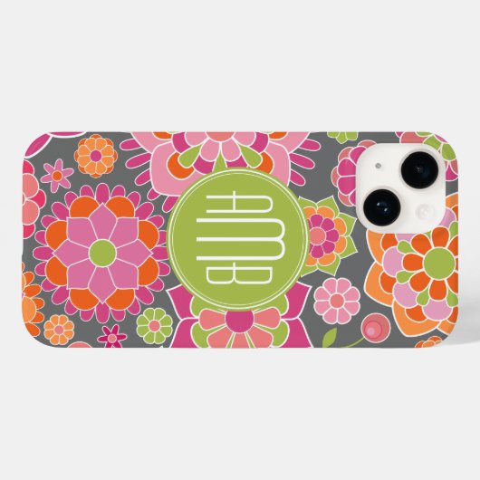 Farbenfrohe Blumenmuster für Frühjahr-Monogramm Case-Mate iPhone Hülle (Rückseite (Horizontal))