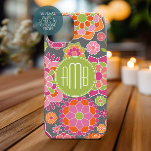 Farbenfrohe Blumenmuster für Frühjahr-Monogramm iPhone 16 Plus Hülle