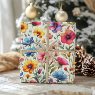 Farbenfrohe Blumenmuster Geschenkpapier Set