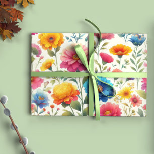 Farbenfrohe Blumenmuster Geschenkpapier Set