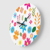 Farbenfrohe Blumenmuster Große Wanduhr (Winkel)