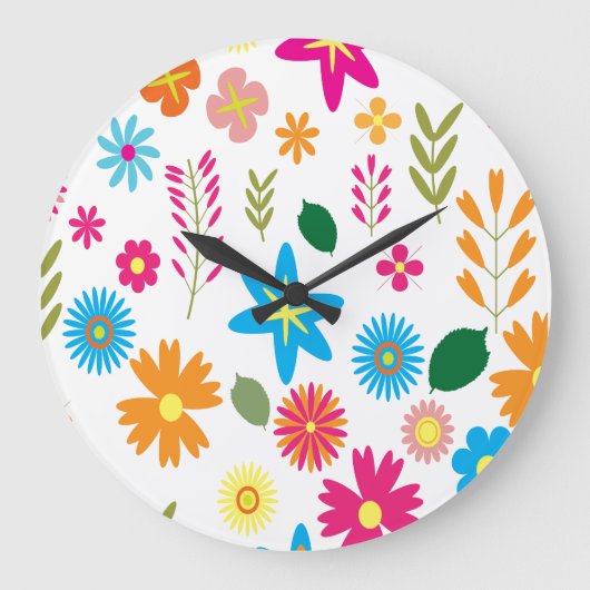 Farbenfrohe Blumenmuster Große Wanduhr (Vorderseite)