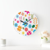 Farbenfrohe Blumenmuster Große Wanduhr (Zuhause)