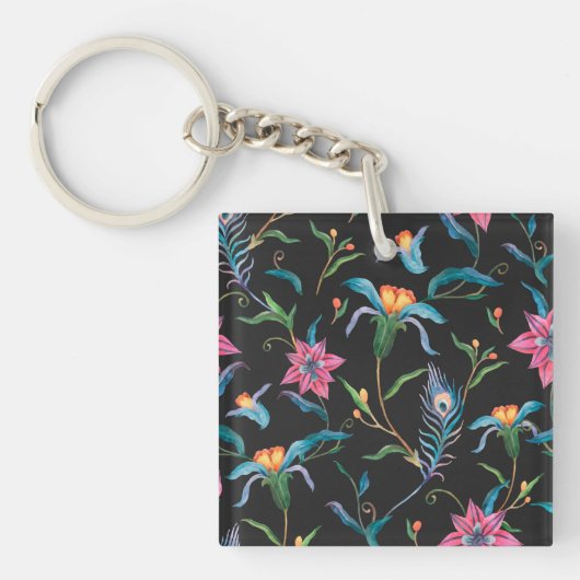 Farbenfrohe Blumenmuster, kühn und lebendig Schlüsselanhänger (Vorderseite)