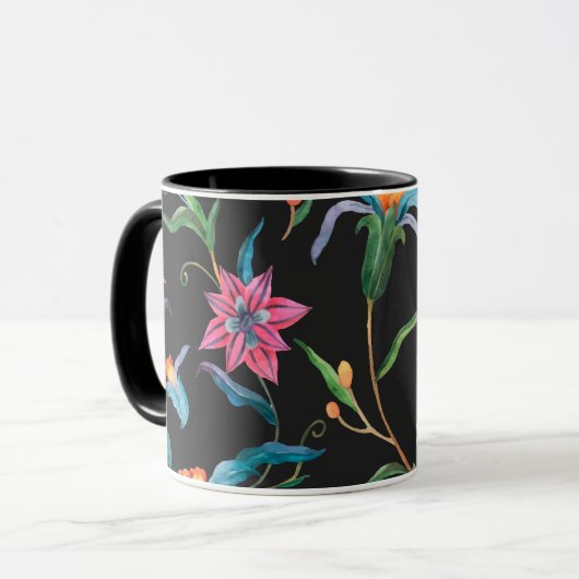 Farbenfrohe Blumenmuster, kühne und lebendige Tass Tasse (Vorderseite Links)