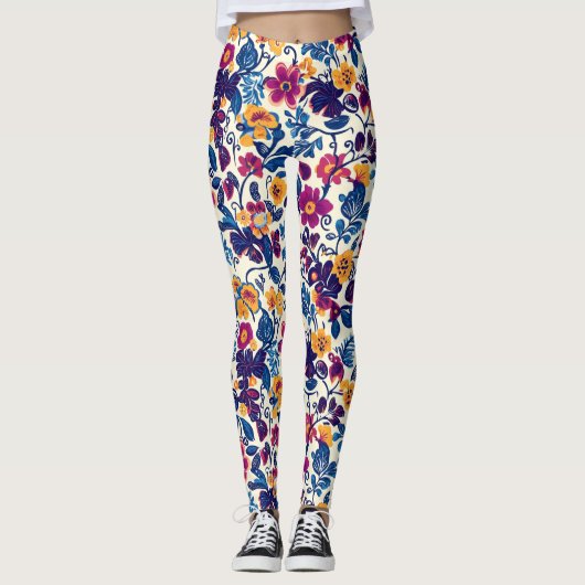 Farbenfrohe Blumenmuster Leggings (Vorderseite)