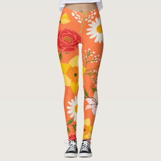Farbenfrohe Blumenmuster Leggings (Vorderseite)